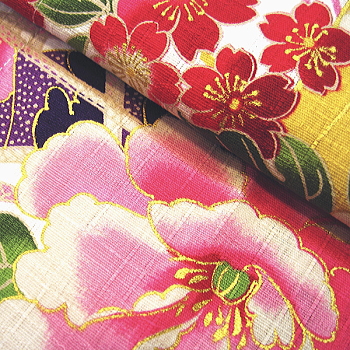 義若オリジナルの鯉口シャツ、ダボシャツ　金彩牡丹と桜（白赤）の柄